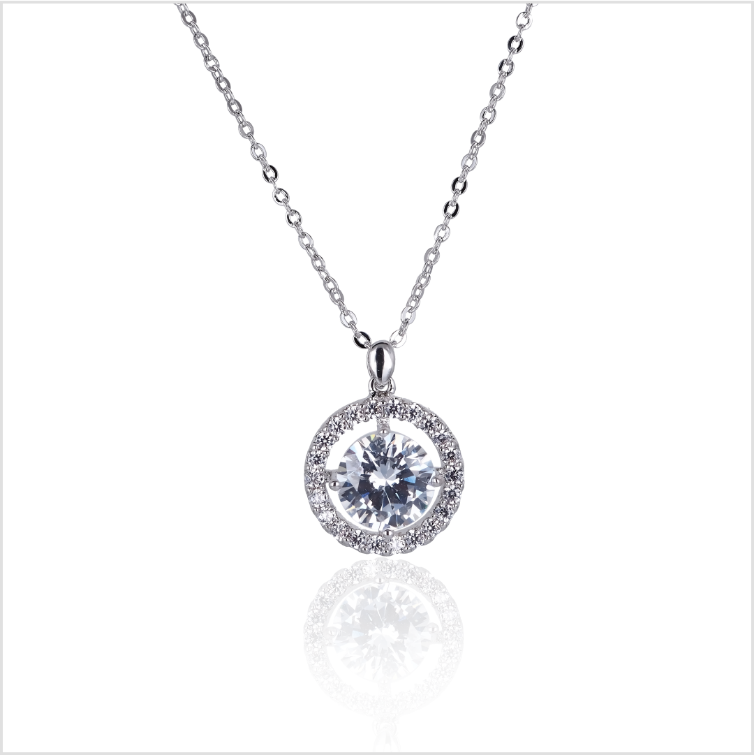 ES Single Diamond Pendant with Silver Chain