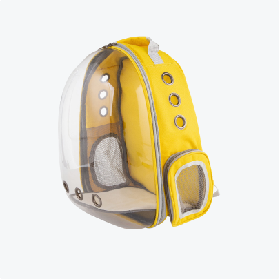 Yellow pet backpack with vents
