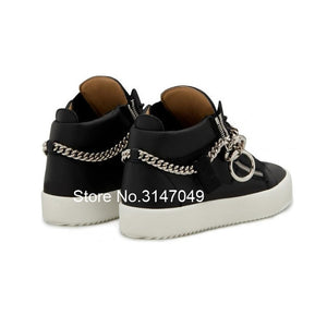 Lace Up Mens Sneakers Casual Leather Shose Men Side Zipper Chain Flats Height Increasing Men Shoes Spring Autumn White Shoes Men